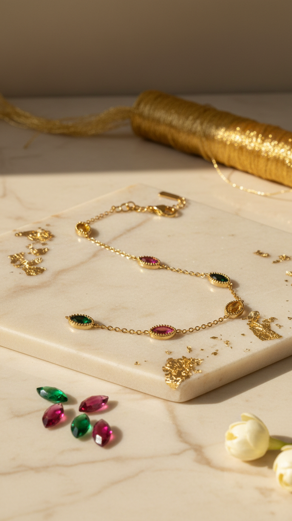 Multi Gemstone Gold Bracelet for Women | Luxury Color Stone Bracelet | Diaura Jewels