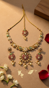 Kundan Polki Meenakari Set with Maang Tikka - Necklace Earrings Bridal