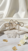 Elegant Crystal Bow Drop Earrings - Rhinestone Ribbon Design Party Wear