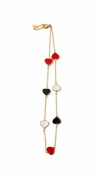 Multi Heart Layered Necklace - Red Black White Heart Charms