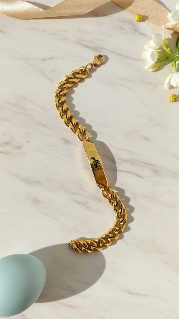 Men’s Premium Gold Cuban Link ID Bracelet – Luxury Stainless Steel Engraved Name Plate Chain | Fashion Statement Bracelet for Men