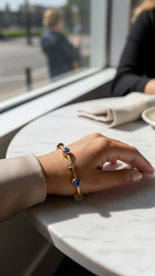 Diaura Evil Eye Gold Bracelet for Women | Minimal Blue Nazar Protection Bracelet | Luxury Crystal Charm Cable Bracelet | Elegant Everyday Fashion Jewellery