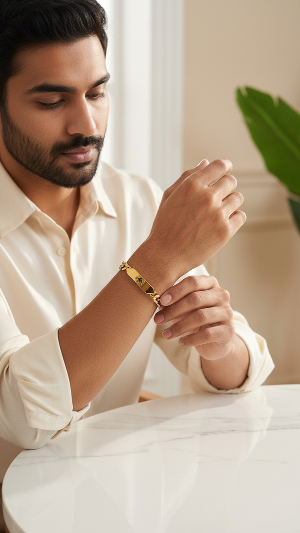 Men’s Premium Gold Cuban Link ID Bracelet – Luxury Stainless Steel Engraved Name Plate Chain | Fashion Statement Bracelet for Men