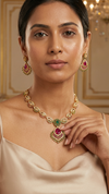 Green Ruby American Diamond Kundan Necklace Set Gold Plated | Imitation Temple Bridal Jewellery | Diaura Jewels