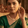 American Diamond Mehandi Floral Necklace with Chandelier Earrings - Gold Plated Set - DIAURA JEWELS