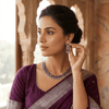 Amethyst American Diamond Leaf Necklace with Drop Earrings - Silver Tone Set - DIAURA JEWELS