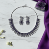 Amethyst American Diamond Leaf Necklace with Drop Earrings - Silver Tone Set - DIAURA JEWELS