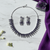 Amethyst American Diamond Leaf Necklace with Drop Earrings - Silver Tone Set - DIAURA JEWELS