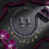 Amethyst American Diamond Leaf Necklace with Drop Earrings - Silver Tone Set - DIAURA JEWELS