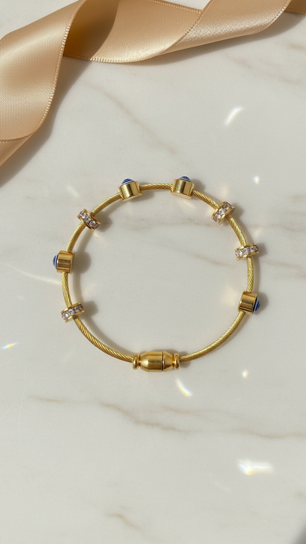 Diaura Evil Eye Gold Bracelet for Women | Minimal Blue Nazar Protection Bracelet | Luxury Crystal Charm Cable Bracelet | Elegant Everyday Fashion Jewellery