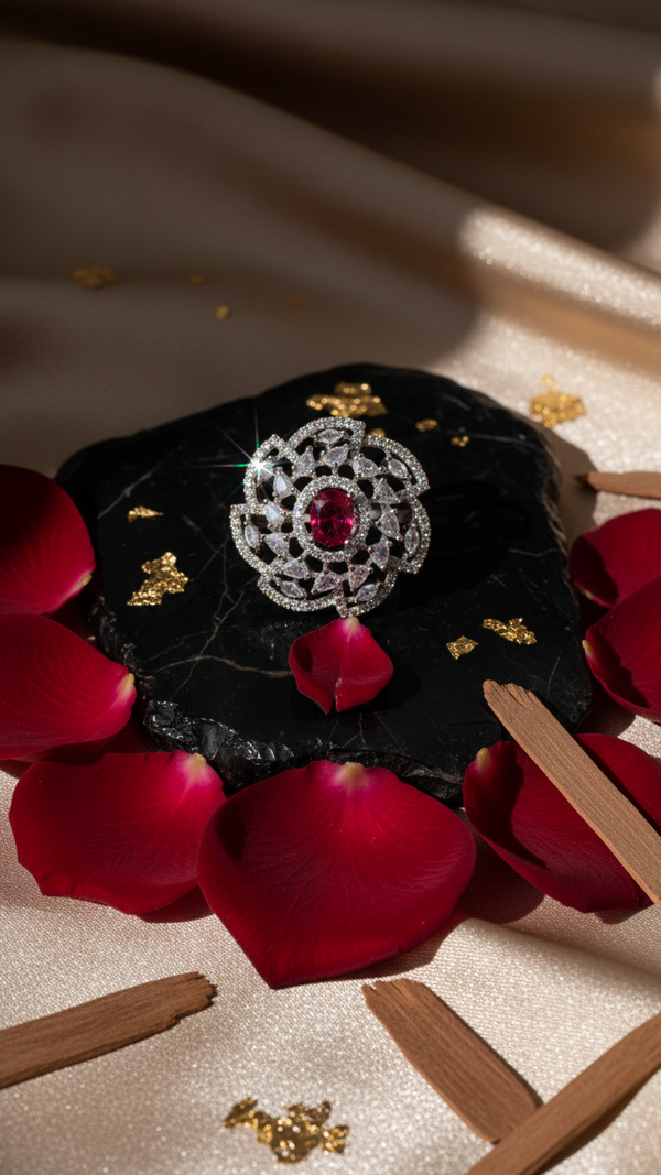 Royal Ruby American Diamond Statement Ring – Luxury Silver Plated Cocktail Ring | DIAURA Jewels