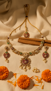 Kundan Polki Meenakari Set with Maang Tikka - Necklace Earrings Bridal