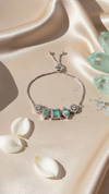 Elegant Aqua Green Stone Adjustable Bracelet with CZ Halo – Luxury Women Bracelet
