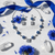 Blue American Diamond Floral Necklace with Stud Earrings - Silver Tone Set - DIAURA JEWELS