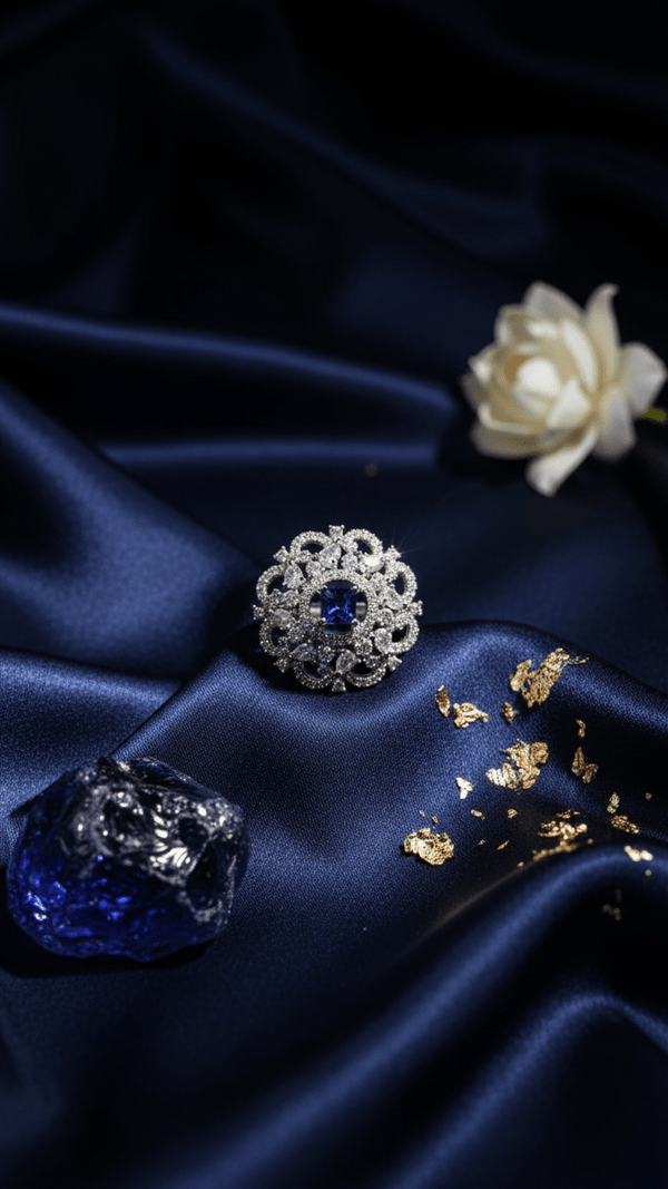 Blue American Diamond Floral Statement Ring for Women | Diaura Jewels - DIAURA JEWELS