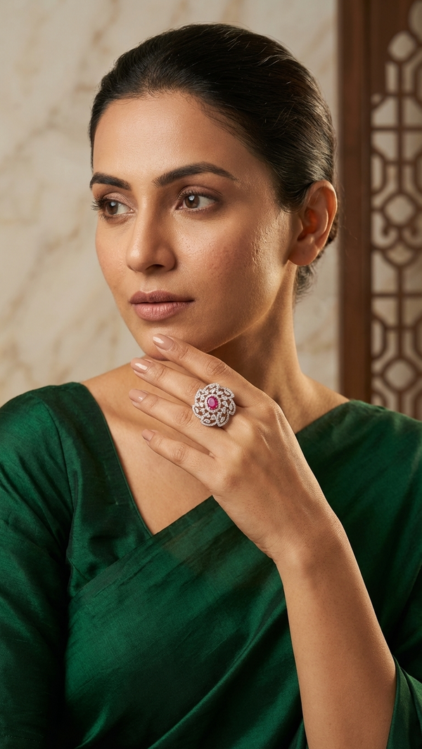 Royal Ruby American Diamond Statement Ring – Luxury Silver Plated Cocktail Ring | DIAURA Jewels