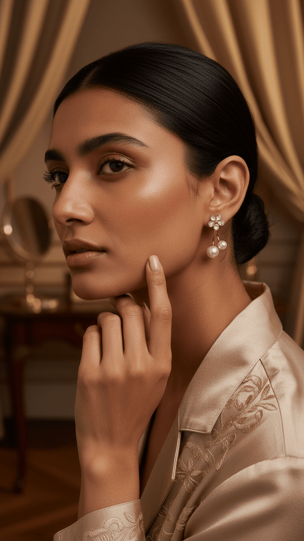 Delicate Pearl Flower Drop Earrings - Faux Pearl Floral Design Studs - DIAURA JEWELS