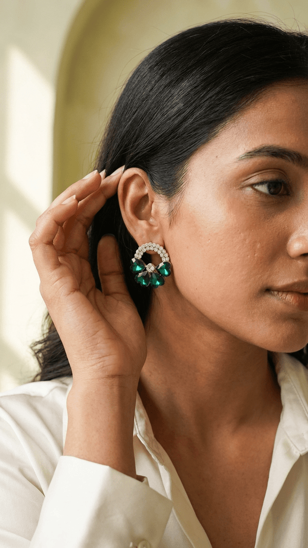 Diaura Emerald Heart Hoop Earrings - Gold Plated Green Crystal Imitation Jewellery for Women - DIAURA JEWELS