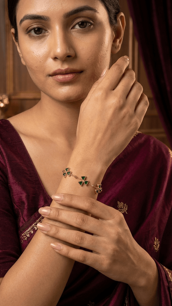 Diaura Jewels | Emerald Green Clover Bracelet | 18K Gold Plated Minimalist Zircon Bracelet for Women & Girls - DIAURA JEWELS