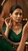 Diaura Jewels | Heritage Peacock Temple Necklace Set | Antique Gold Plated Choker with Ruby & Emerald Stones - DIAURA JEWELS
