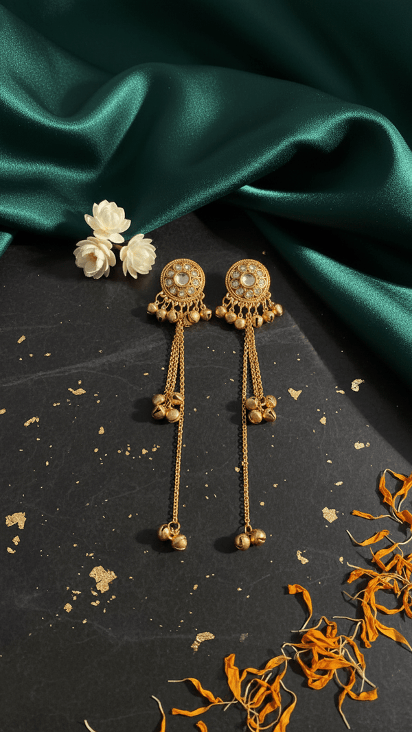 Diaura Jewels | Royal Kashmiri Meenakari Long Drop Jhumka Earrings | Antique Gold Plated Pearl Dangle Earrings for Weddings - DIAURA JEWELS