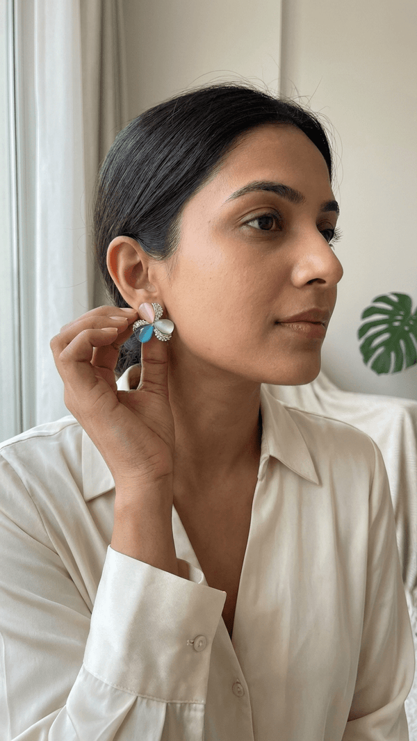Diaura Pastel Clover Stud Earrings for Women | Multicolor Crystal Petal Earrings | Luxury Floral Designer Studs | Minimal Elegant Party & Everyday Jewellery - DIAURA JEWELS