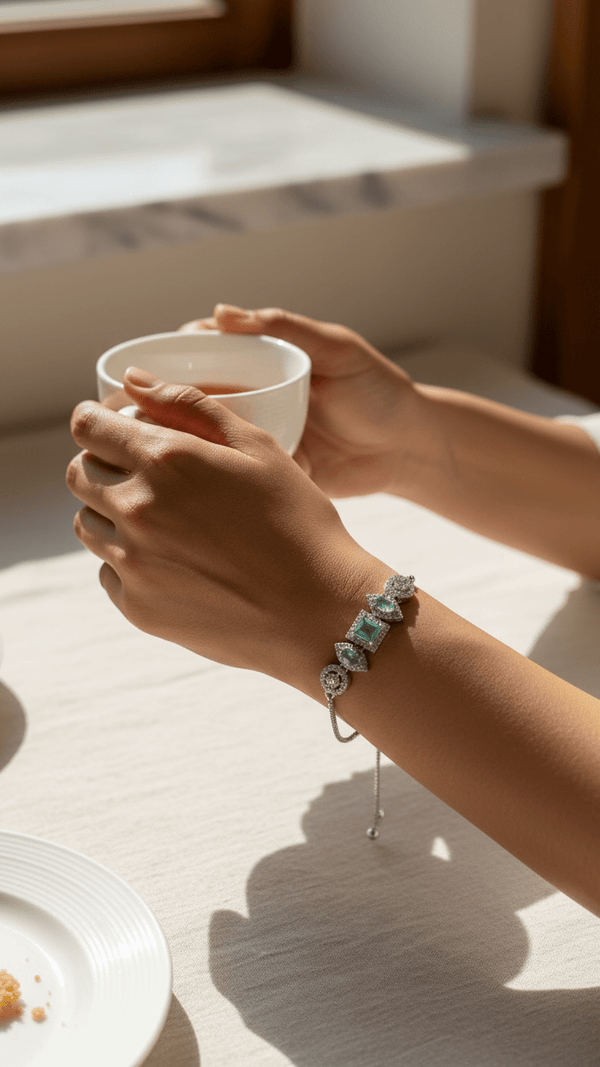 Elegant Aqua Green Stone Adjustable Bracelet with CZ Halo – Luxury Women Bracelet - DIAURA JEWELS