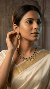 Green American Diamond Mehandi Set - Gold Plated Necklace with Chandbali Earrings - DIAURA JEWELS