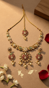 Kundan Polki Meenakari Set with Maang Tikka - Necklace Earrings Bridal - DIAURA JEWELS