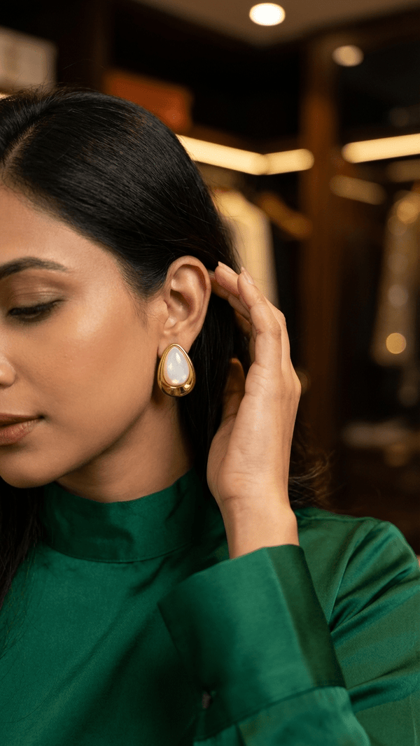 Luxurious Shell Pearl Teardrop Earrings - Gold Framed Pearl Drops - DIAURA JEWELS