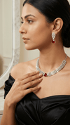 Luxury American Diamond Necklace Set with Earrings | Red Crystal Pendant Designer Jewelry | Elegant Wedding & Party Jewelry for Women - DIAURA JEWELS