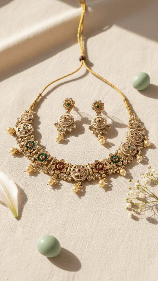 Luxury Kundan Bridal Necklace Set with Earrings | Traditional Indian Gold Plated Wedding Jewelry | Royal Ethnic Statement Necklace for Women - DIAURA JEWELS