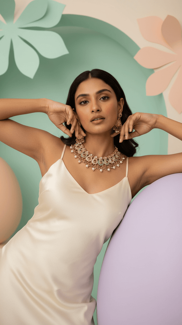 Multicolor Meenakari Kundan Necklace Set Gold Plated | Polki Pearl Choker Jewellery for Wedding | Diaura Jewels - DIAURA JEWELS