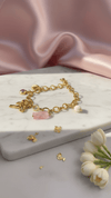 Playful Pink Charm Bracelet - Gold Chain with Pearl Shell Charms - DIAURA JEWELS