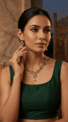 Product Title Ruby American Diamond Floral Necklace with Pearl Drop Earrings - DIAURA JEWELS