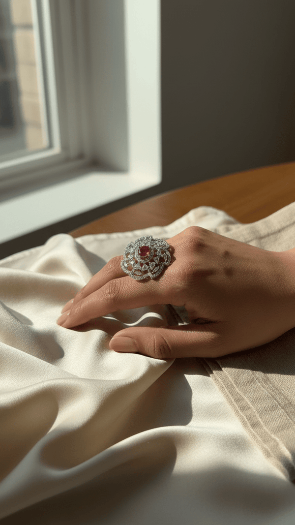Royal Ruby American Diamond Statement Ring – Luxury Silver Plated Cocktail Ring | DIAURA Jewels - DIAURA JEWELS