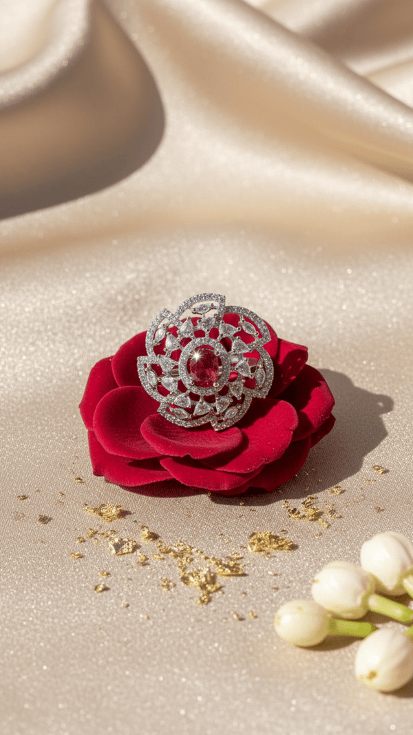 Royal Ruby American Diamond Statement Ring – Luxury Silver Plated Cocktail Ring | DIAURA Jewels - DIAURA JEWELS