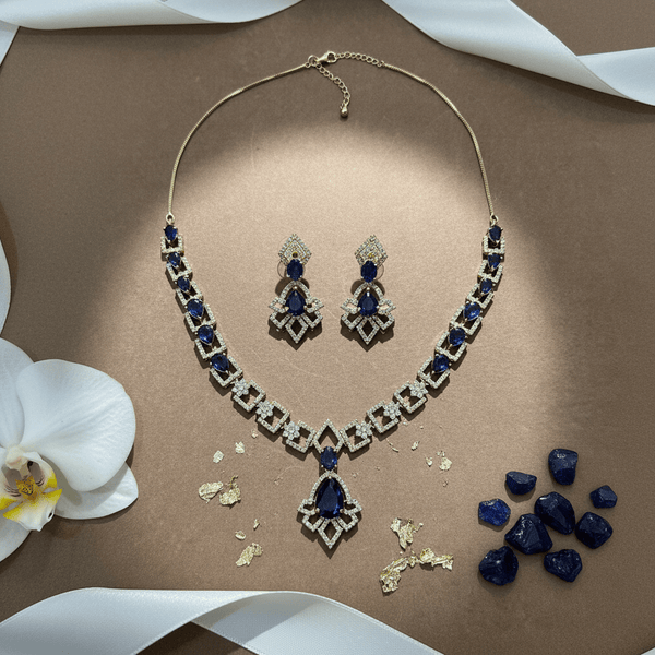 The Empress Sapphire & Diamond Pavé Statement Set | Gold - Plated Bridal Jewellery - DIAURA JEWELS