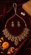 Diaura Jewels | Heritage Peacock Temple Necklace Set | Antique Gold Plated Choker with Ruby & Emerald Stones