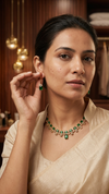 Green American Diamond Mehandi Set - Gold Plated Necklace with Chandbali Earrings
