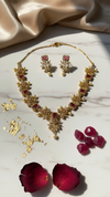 Product Title Ruby American Diamond Floral Necklace with Pearl Drop Earrings