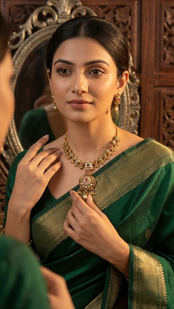 Kundan meenakari polki necklace chandbali earrings set by Diaura Jewels, royal bridal wedding wear