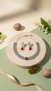 Luxury American Diamond Necklace Set with Earrings | Red Crystal Pendant Designer Jewelry | Elegant Wedding & Party Jewelry for Women