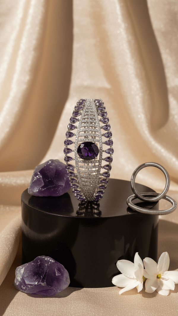American Diamond Purple Stone Statement Bracelet – Luxury Silver Tone Designer Bracelet for Women | Diaura Jewels - DIAURA JEWELS