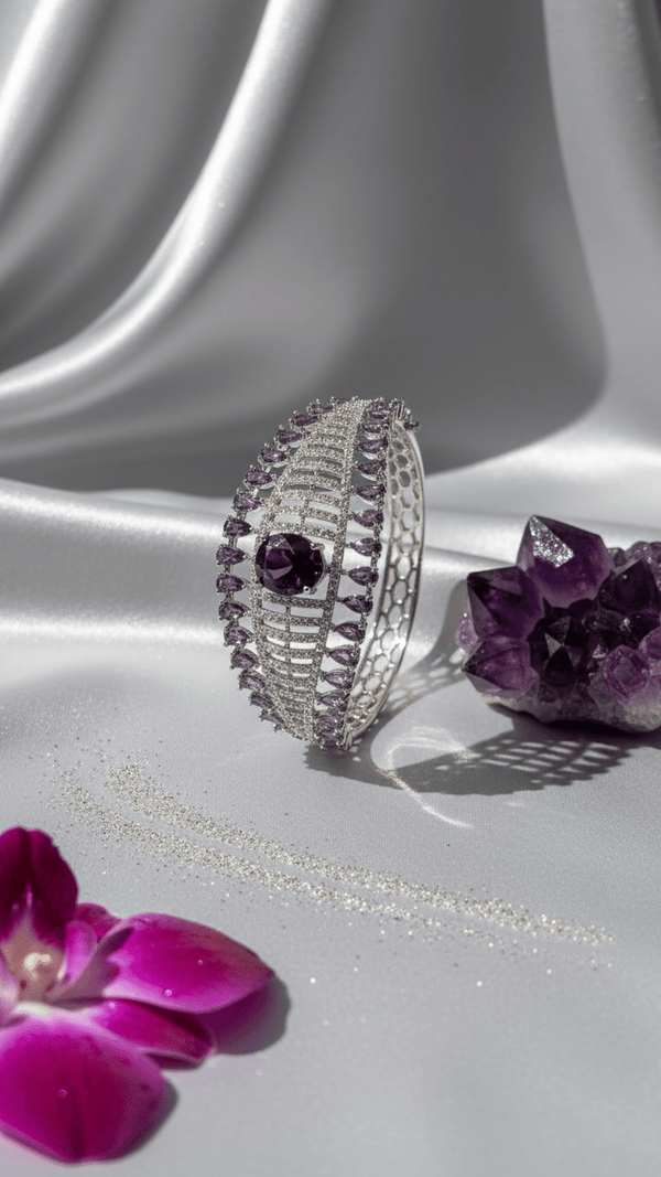 American Diamond Purple Stone Statement Bracelet – Luxury Silver Tone Designer Bracelet for Women | Diaura Jewels - DIAURA JEWELS