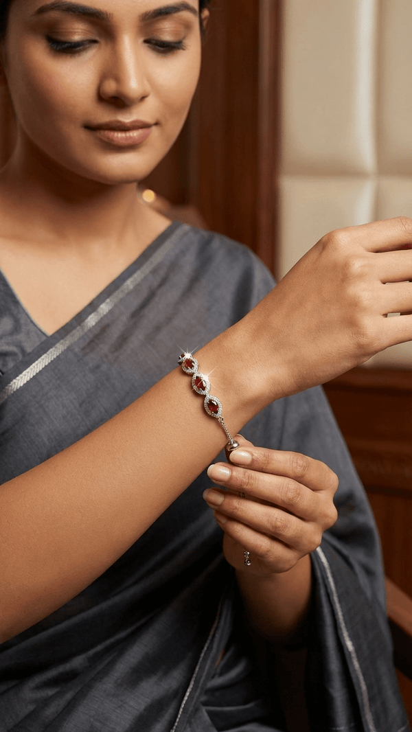 American Diamond Ruby Stone Designer Bracelet – Luxury Silver Tone Elegant Bracelet for Women | Diaura Jewels - DIAURA JEWELS