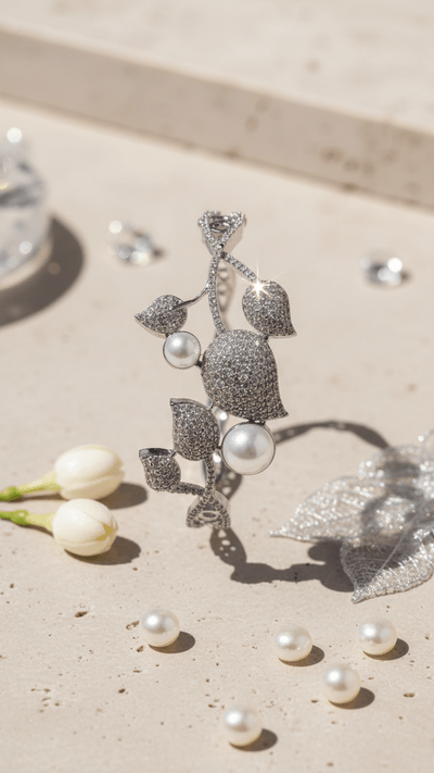 American Diamond Silver Tone Bracelet with Pearl Accents – Luxury Designer Bracelet for Women | Diaura Jewels