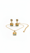 Artistic Square Enamel Pendant Necklace - Floral Mosaic Design - DIAURA JEWELS
