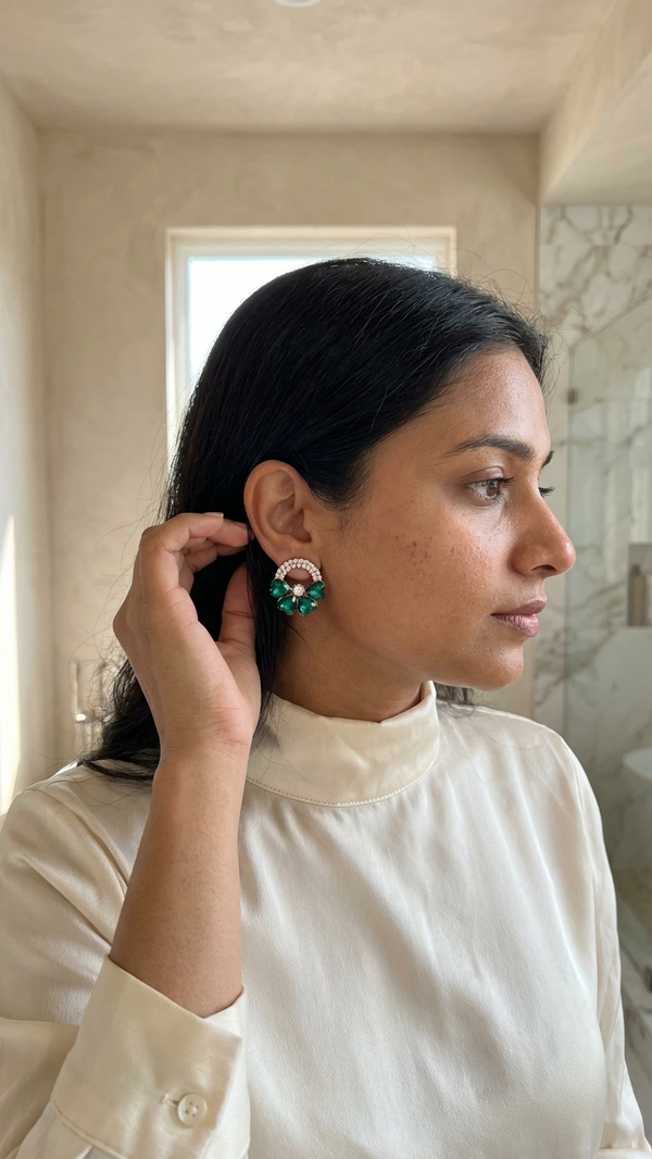 Diaura Emerald Heart Hoop Earrings - Gold Plated Green Crystal Imitation Jewellery for Women