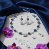 Blue American Diamond Floral Necklace with Stud Earrings - Silver Tone Set - DIAURA JEWELS